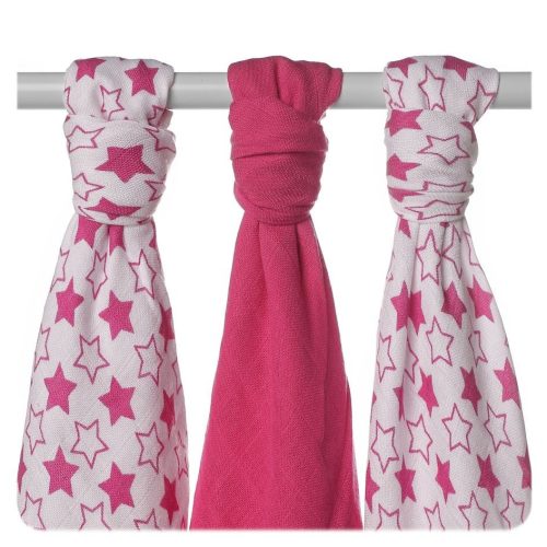 Xkko Bambusz Textilpelenka 70x70 #Kicsi csillagok Magenta MIX 3db #BMB070038