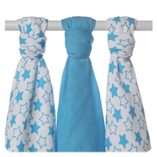 Xkko Bambusz Textilpelenka 70x70 #Kicsi csillagok Cián MIX 3db #BMB070039