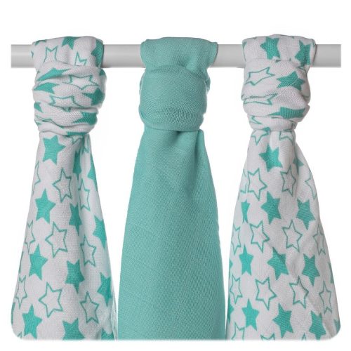 Xkko Bambusz Textilpelenka 70x70 #Kicsi csillagok Türkiz MIX 3db #BMB070041