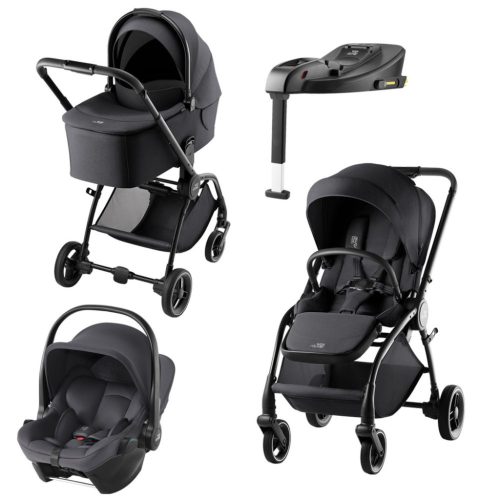 Britax Römer Rio Essential STYLE Szett Carbon Black (Rio babakocsi + mózeskosár) + ajándék Baby-Safe Core hordozó és bázis