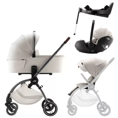 Britax Römer Rio Comfort Plus LUX Szett Soft Taupe (Rio babakocsi + mózeskosár + Baby-Safe PRO babahordozó + Vario Base 5Z)
