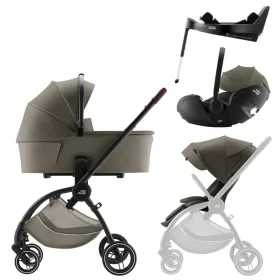   Britax Römer Rio Comfort Plus LUX Szett Urban Olive (Rio babakocsi + mózeskosár + Baby-Safe PRO babahordozó + Vario Base 5Z)