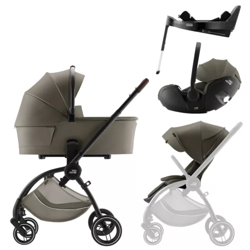 Britax Römer Rio Comfort Plus LUX Szett Urban Olive (Rio babakocsi + mózeskosár + Baby-Safe PRO babahordozó + Vario Base 5Z)
