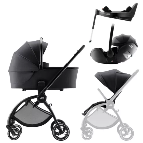 Britax Römer Rio Comfort Plus STYLE Szett Carbon Black (Rio babakocsi + mózeskosár + Baby-Safe PRO babahordozó + Vario Base 5Z)