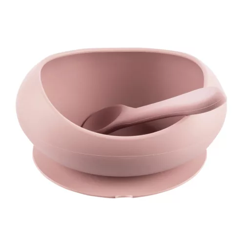 Zopa Szilikon tál tapadókoronggal és kanállal - rózsaszín Old Pink #ZOP086360