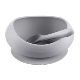   Zopa Szilikon tál tapadókoronggal és kanállal - galambszürke Dove Grey #ZOP086360