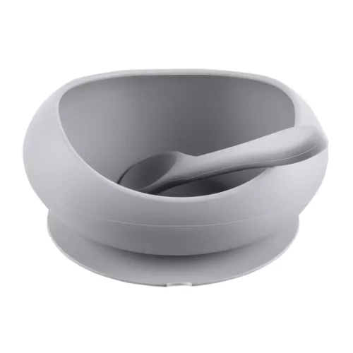 Zopa Szilikon tál tapadókoronggal és kanállal - galambszürke Dove Grey #ZOP086360