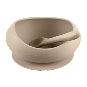   Zopa Szilikon tál tapadókoronggal és kanállal - bézs Sand Beige #ZOP086360
