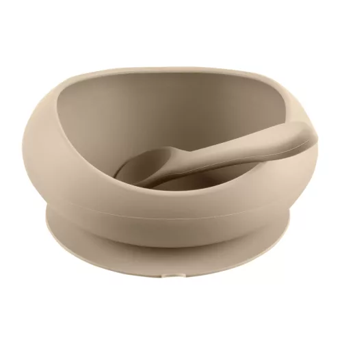Zopa Szilikon tál tapadókoronggal és kanállal - bézs Sand Beige #ZOP086360