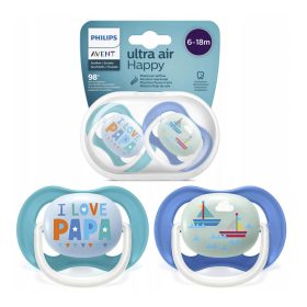   Philips Avent játszócumi ultra air #2db-os #6-18hó #fiú Text #SCF080/03