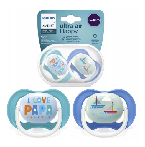 Philips Avent játszócumi Ultra Air 6-18hó 2db fiú Text SCF080/03
