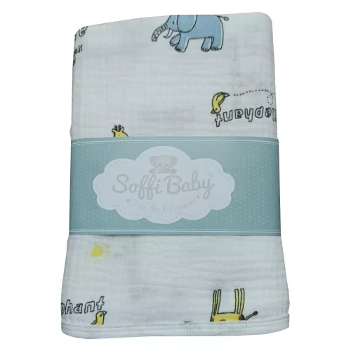 Soffi Baby takaró #muszlin dupla #70x90cm #elefánt és zsiráf